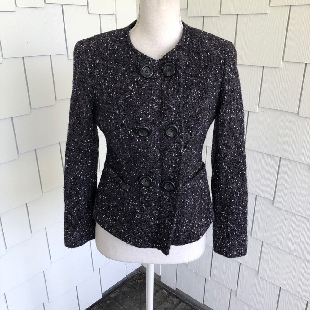Lafayette 148 New York Women's Purple Wool Tweed Button Front Fitted Blazer sz 2 - Picture 3 of 7